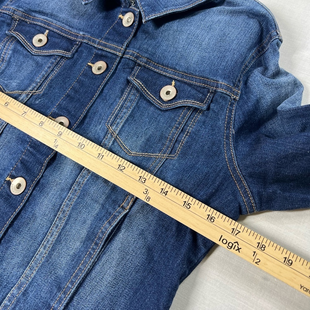 Kensie Jeans-Jean Jacket Size S Cropped Blue Denim Button Up. Dark Blue Wash - Picture 6 of 8